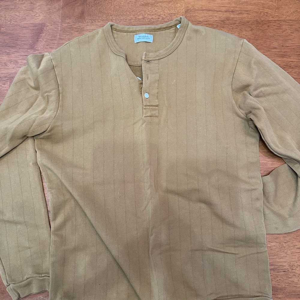 Saturdays New York City Ribbed Henley Long-Sleeve in Camel Brown